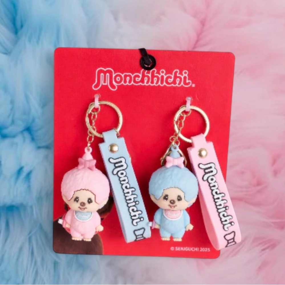 Monchhichi Keychain Bearchhichi Sekiguchi 2.5" Pink & Blue 2 Pack Sekiguchi New